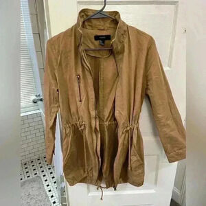 Forever 21 tan cargo long‎ full zip medium weight khaki jacket size small
